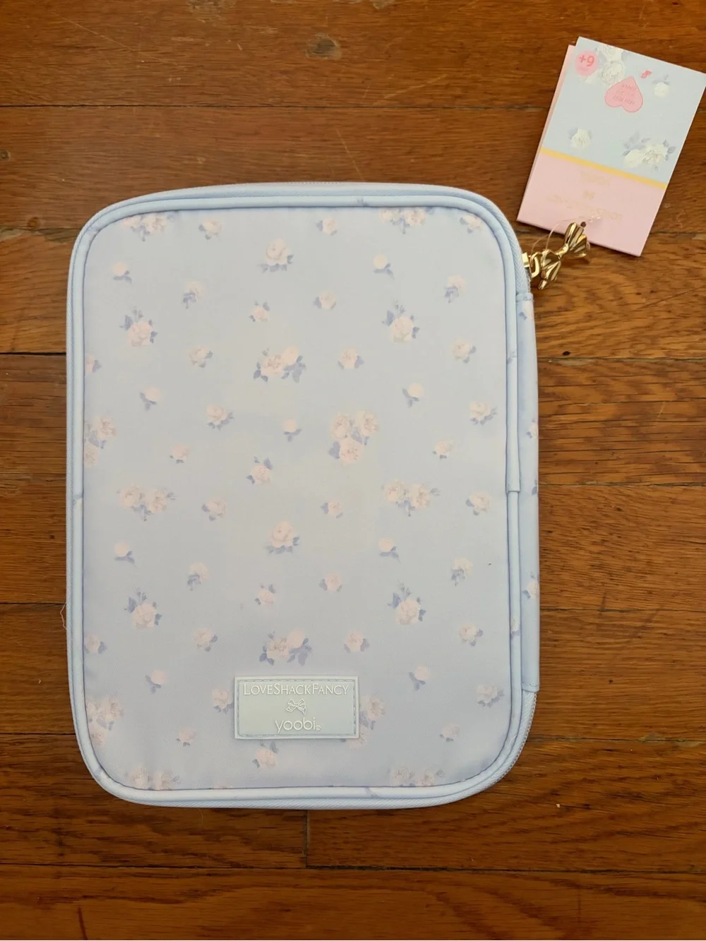 LoveShackFancy Lilac Floral Kids Accessory Pouch with Gold Hardware